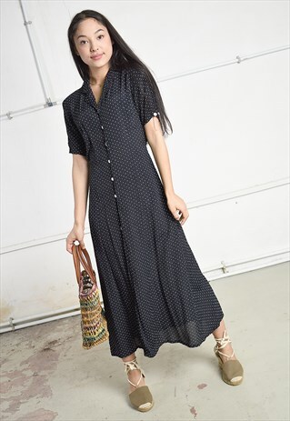 VINTAGE 90S PARIS CHIC DRESS IN BLACK WITH POLKA DOT PRINT