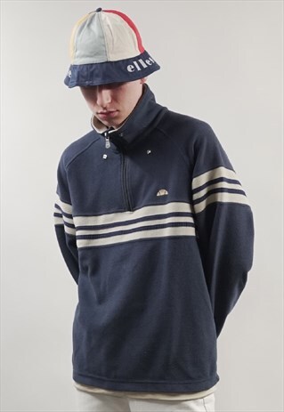 VINTAGE 90'S NAVY STRIPE ZIP-UP FLEECE SWEATSHIRT
