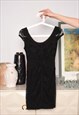 VINTAGE Y2K 00S LUXE SEXY LACE SLEEVE BLACK MINI DRESS 