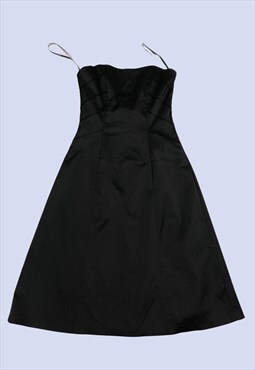 Black Bandeau Strapless Satin Midi Dress 