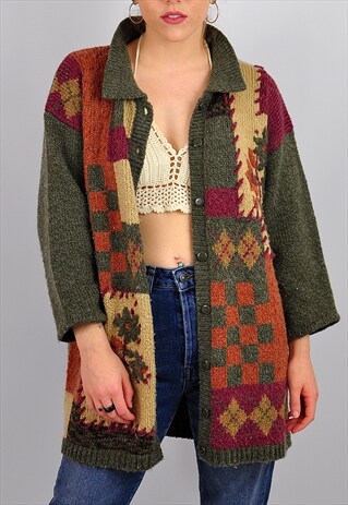 VINTAGE PATTERNED OVERSIZE CARDIGAN