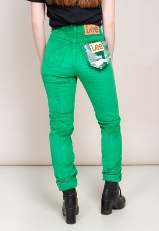VINTAGE 80S GREEN CORDUROY SKINNY LEE JEANS