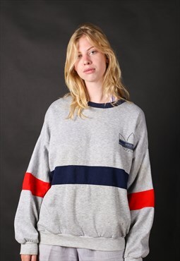 80's Adidas Grey Trefoil Logo Colour Sweatshirt - B1128