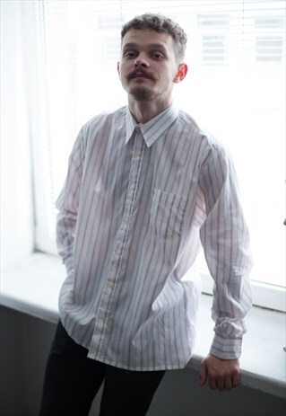VINTAGE 90'S WHITE STRIPED LONG SLEEVED SHIRT