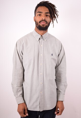 POLO RALPH LAUREN MENS VINTAGE SHIRT LARGE WHITE CHECK 90S