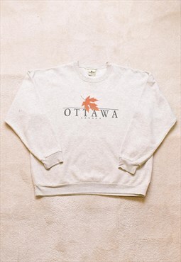 Vintage 90s Ottawa Canada Grey Print Sweater