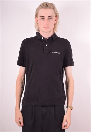 TOMMY HILFIGER MENS VINTAGE POLO SHIRT SMALL BLACK 90S