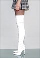 VINTAGE Y2K REFLECTIVE STILETTO THIGH HIGH BOOTS IN SILVER