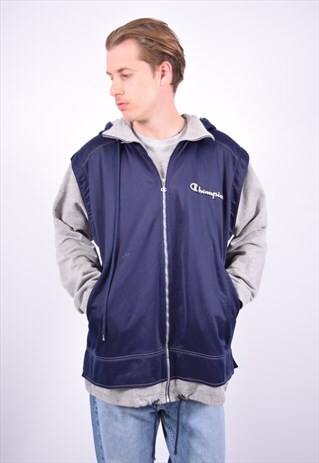 VINTAGE CHAMPION HOODE TRACKSUIT TOP JACKET NAVY BLUE