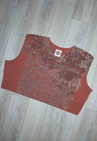 VINTAGE HARLEY-DAVIDSON CROP TOP T-SHIRT LOGO 90S L 3.2