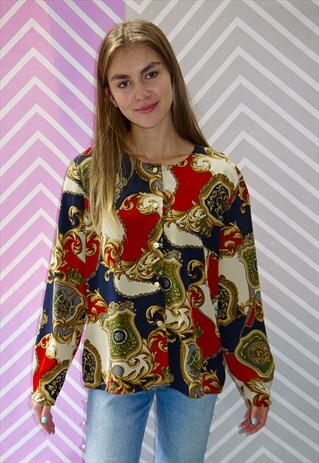 SHIRT, VINTAGE 80S SCARF PRINT LIGHTWEIGHT BLOUSE JACKET
