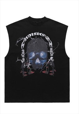 Skull print sleeveless t-shirt thunder tank top surfer vest