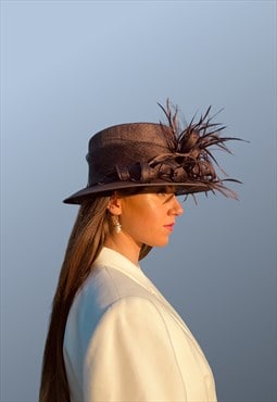  Vintage Brown Feather Occasion Wedding Hat