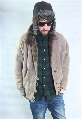 VINTAGE OVERSIZED SUEDE SHEEPSKIN SHERLING LINED JACKET