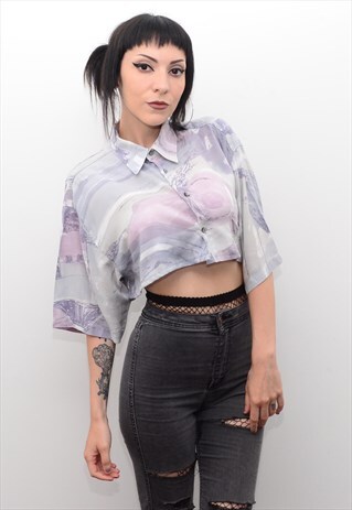 VINTAGE 90'S DREAMY PASTEL PATTERNED REWORKED CROP SHIRT