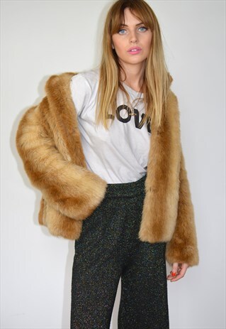 VINTAGE 60S LIGHT BROWN BLONDE FAUX FUR JACKET