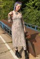 VINTAGE WHISTLES GRUNGE PINK AND GREY LACE MIDI DRESS 