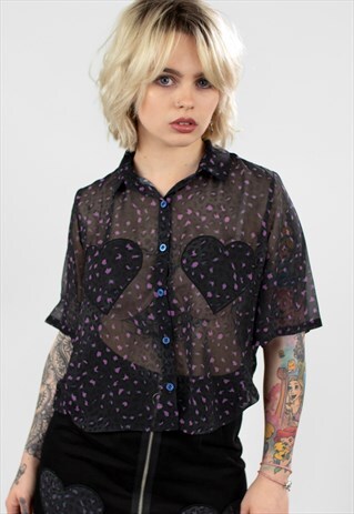 CALIFORNIA SPANGLE LEOPARD CHIFFON BLOUSE WITH HEART POCKETS