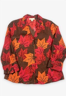 Vintage autumn leaf patterned blouse brown medium BV15396