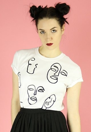 FACES PRINT T-SHIRT - BLACK ON WHITE