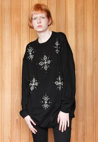 VINTAGE 1980S BLACK PATTERNED JUMPER