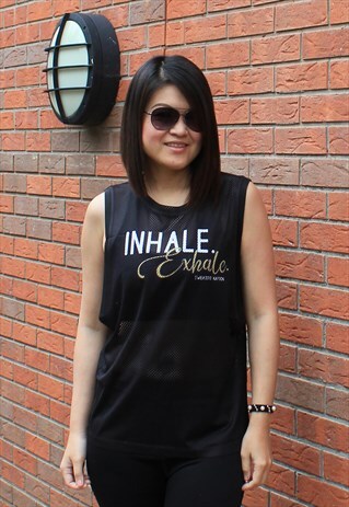 INHALE & EXHALE AIRTEX MESH VEST TOP BLACK YOGA GYM