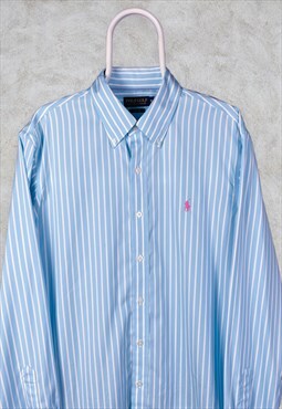Vintage Polo Ralph Lauren Blue Striped Shirt Long Sleeve XL