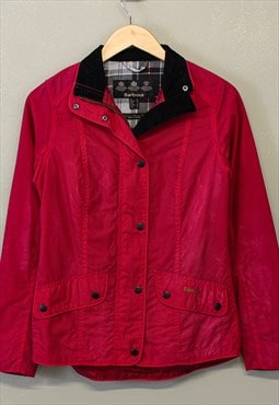 Vintage Barbour Jacket Pink / Red With Cord Collar