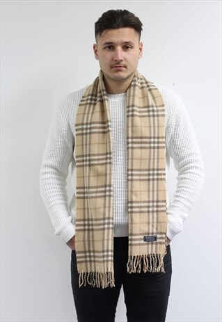 VINTAGE LAMBSWOOL CHECKED SCARF BEIGE-AS194