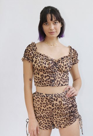 CYNTHIA 90S LOUNGEWEAR CROPPED TOP AND SHORT IN ANIMAL PRINT