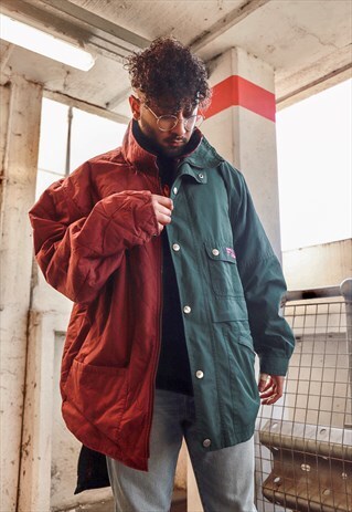 FILA MAGIC LINE 2 IN 1 VINTAGE GREEN BURGUNDY PADDED JACKET