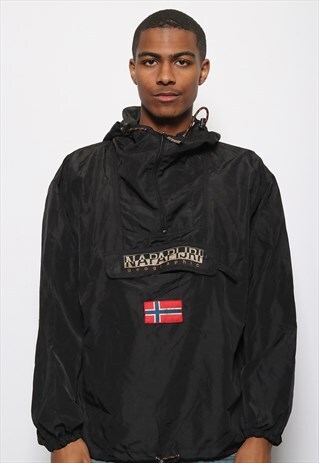 VINTAGE NAPAPIJRI BIG LOGO WINDBREAKER JACKET BLACK