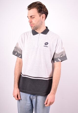 LOTTO MENS VINTAGE POLO SHIRT MEDIUM GREY 90S