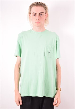 NAUTICA MENS VINTAGE T-SHIRT TOP LARGE GREEN 90S