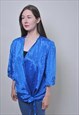 VINTAGE EVENING BLUE BLOUSE, 90S PATTERN ABSTRACT SHIRT 