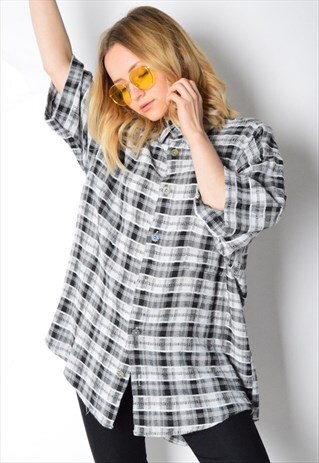 VINTAGE 90S GREY CHECK GRUNGE SHIRT