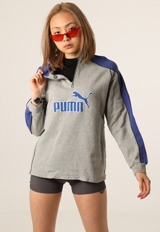 VINTAGE PUMA EMBROIDERED SPELLOUT 1/4 ZIP SWEATSHIRT