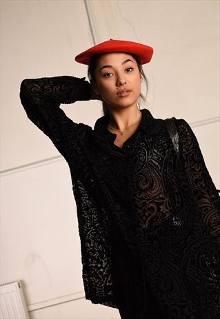 90'S RETRO VELVET SHEER PARIS CHIC FESTIVAL SHIRT TOP