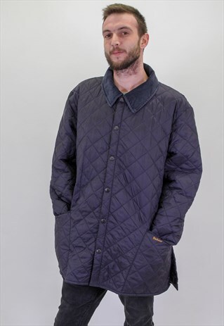 VINTAGE BARBOUR QUILTED AND PADDED JACKET IN BLUE XXL