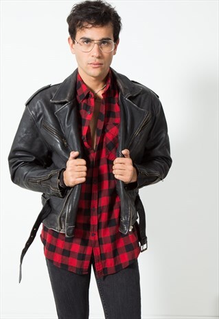 VINTAGE 80S BIKER LEATHER JACKET / S0009