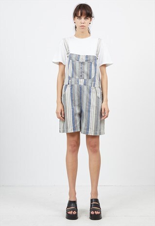 VINTAGE BLUE LIVE STAGE DENIM PLAYSUIT DUNGAREES SHORTS