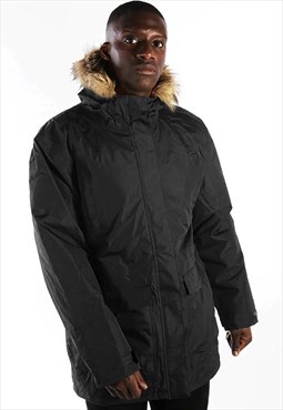 54 Floral Waterproof Parka Faux Fur Hood Jacket Coat - Black