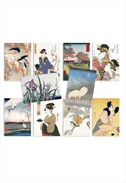 Japanese Aesthetic Ukiyo-e Art Postcards Set of 10 Pretty