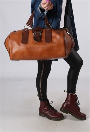 VINTAGE LARGE WEEKEND HOLDALL BOWLING LEATHER BAG (A4A)