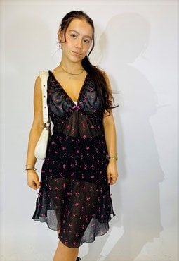 Vintage Size XL Lace Negligee Slip Dress in Black