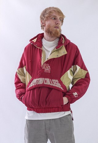 VINTAGE MENS STARTER BOSTON HALF ZIP BIG LOGO WINTER JACKET