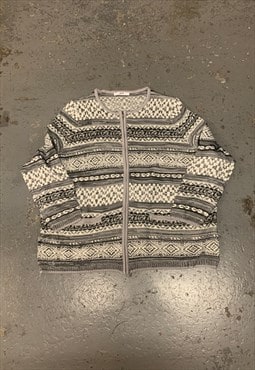Vintage Abstract Knitted Cardigan Full Zip Patterned Sweater