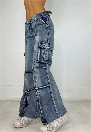 Vintage Y2k Cargo Jeans Wide Leg Utility Low Rise Baggy 90s