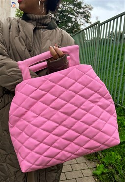 Tribute Seven Handmade Faux Leather Quilted Bag Pink