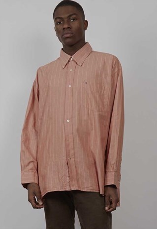 VINTAGE 90'S TOMMY HILFIGER CORAL PINSTRIPE SHIRT